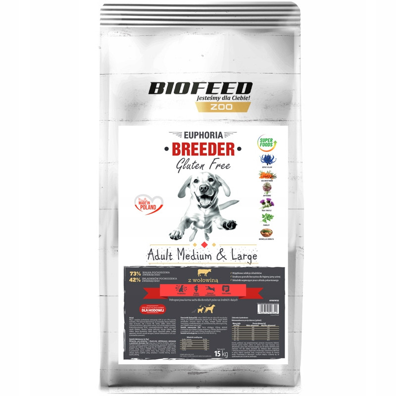 Biofeed Breeder Adult Medium & Large Hovězí maso 15 kg Dárek Lososový olej