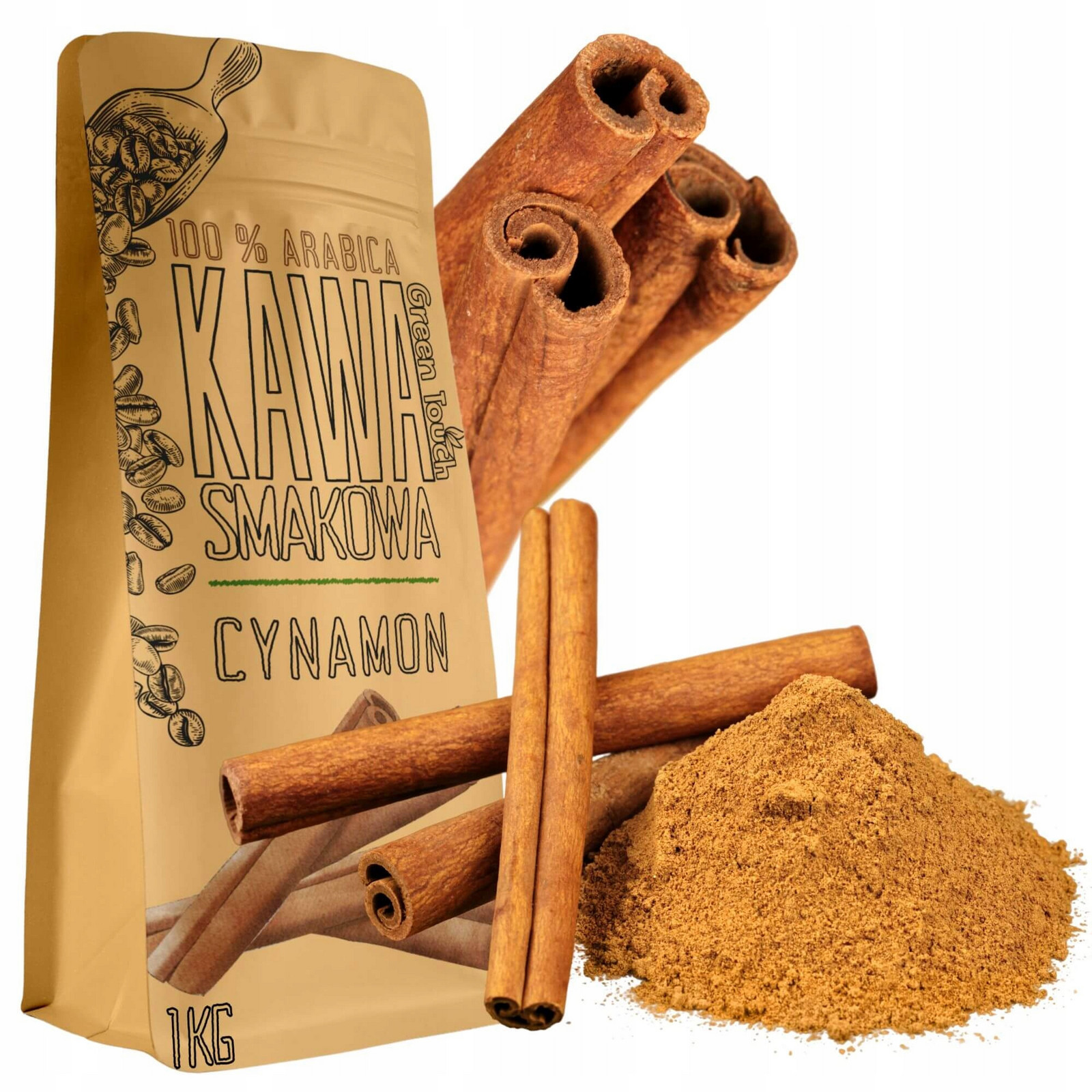 Káva Zrnková ochucená Skořicová skořice arabica 1 kg Green Touch