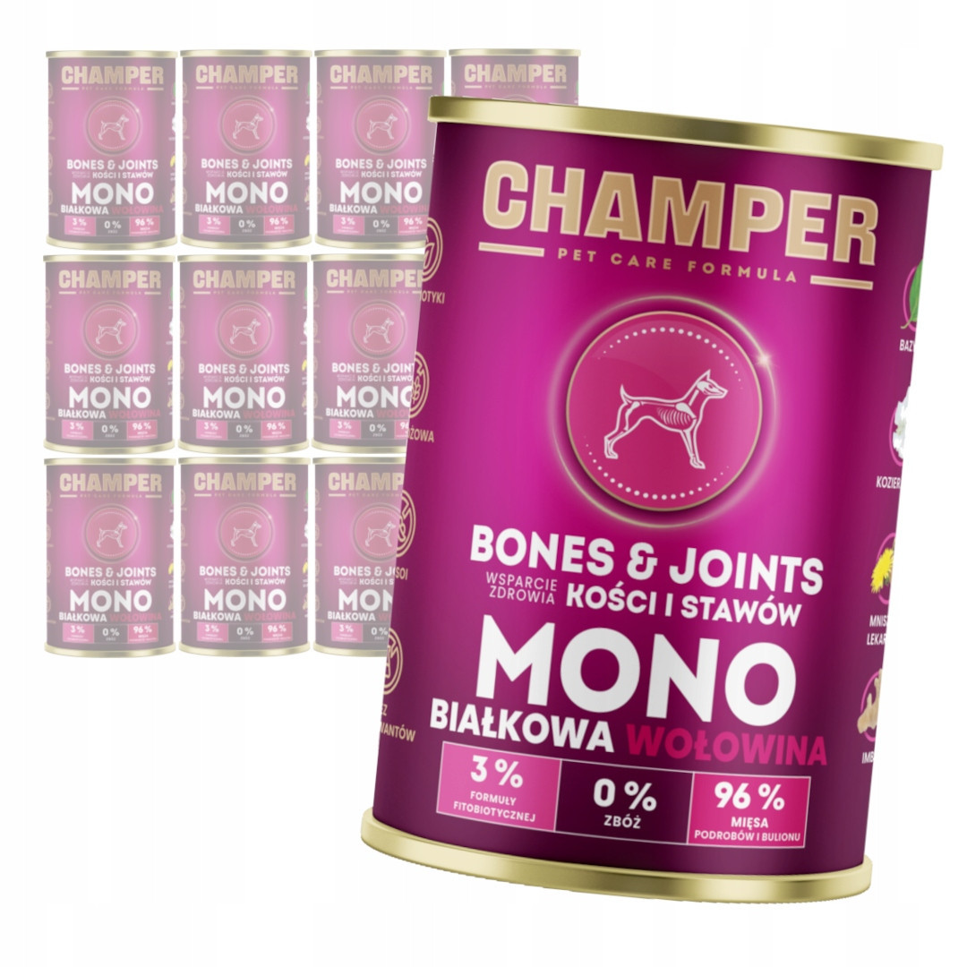 Champer Bones & Joints 12x400g Monoproteinové Mokré Krmivo pro psa s hovězím masem
