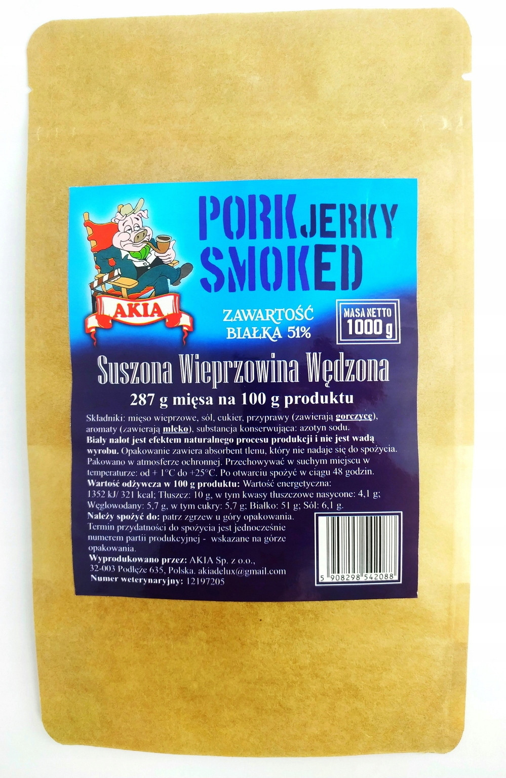 Akia Jerky, Sušené uzené vepřové maso 1000 g