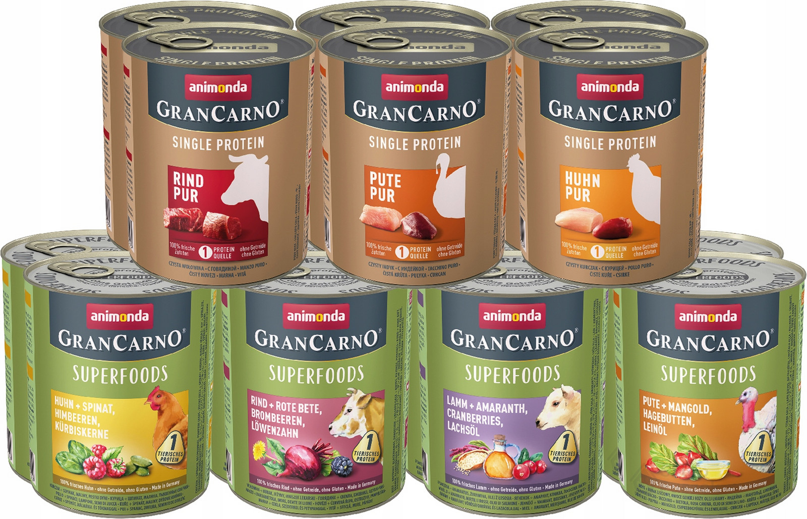 Animonda Pies GranCarno Superfoods Single Protein mix chutí 800 g x 14