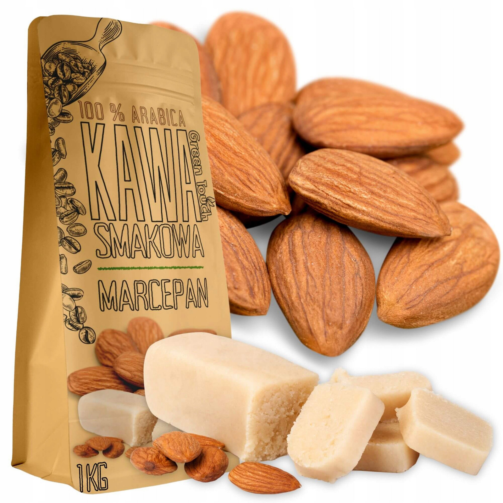 Káva Zrnková ochucená Marcipánová marcipán mandlová 1 kg Green Touch