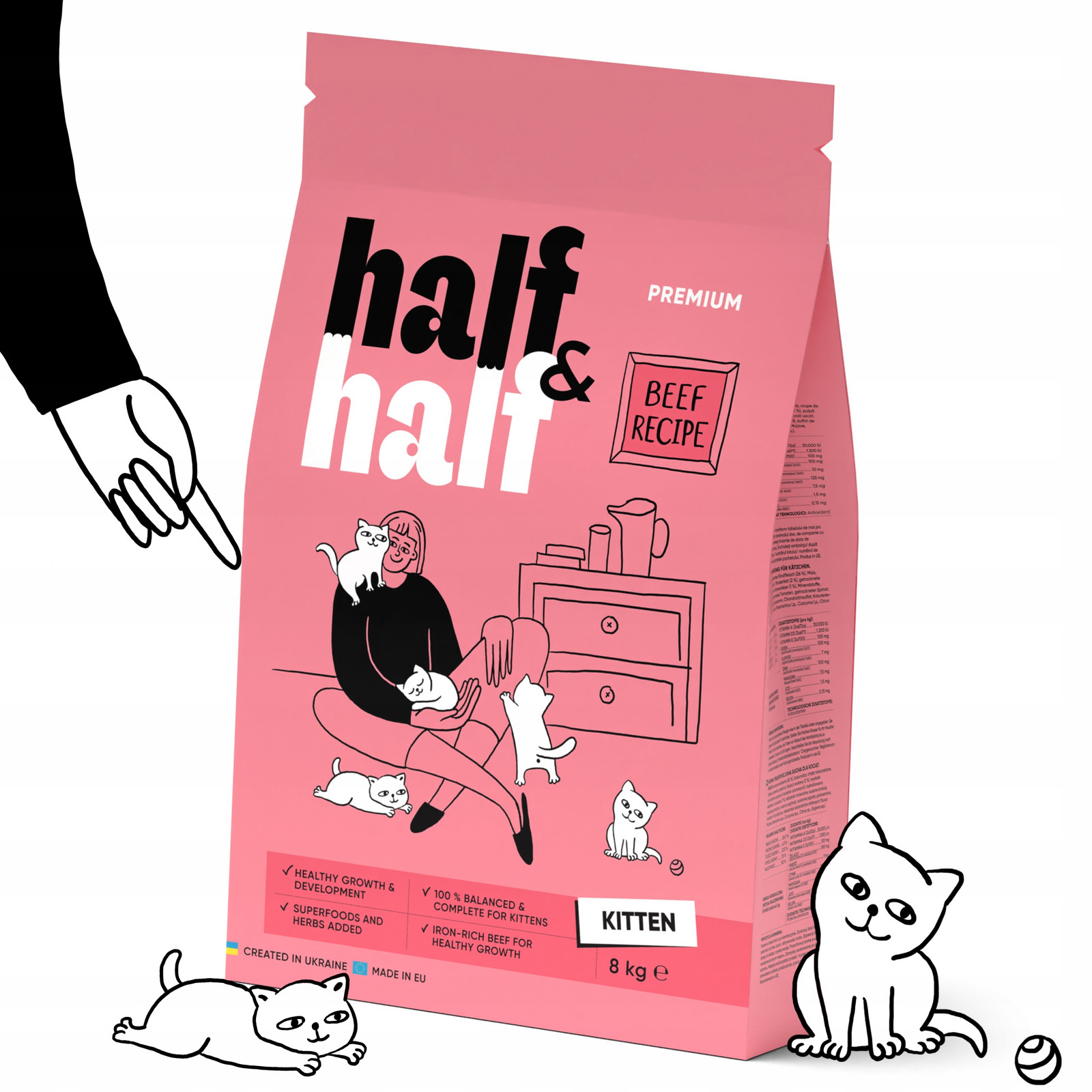 Half&half suché krmivo pro koťata S Hovězím Masem a Vitamíny 8 kg