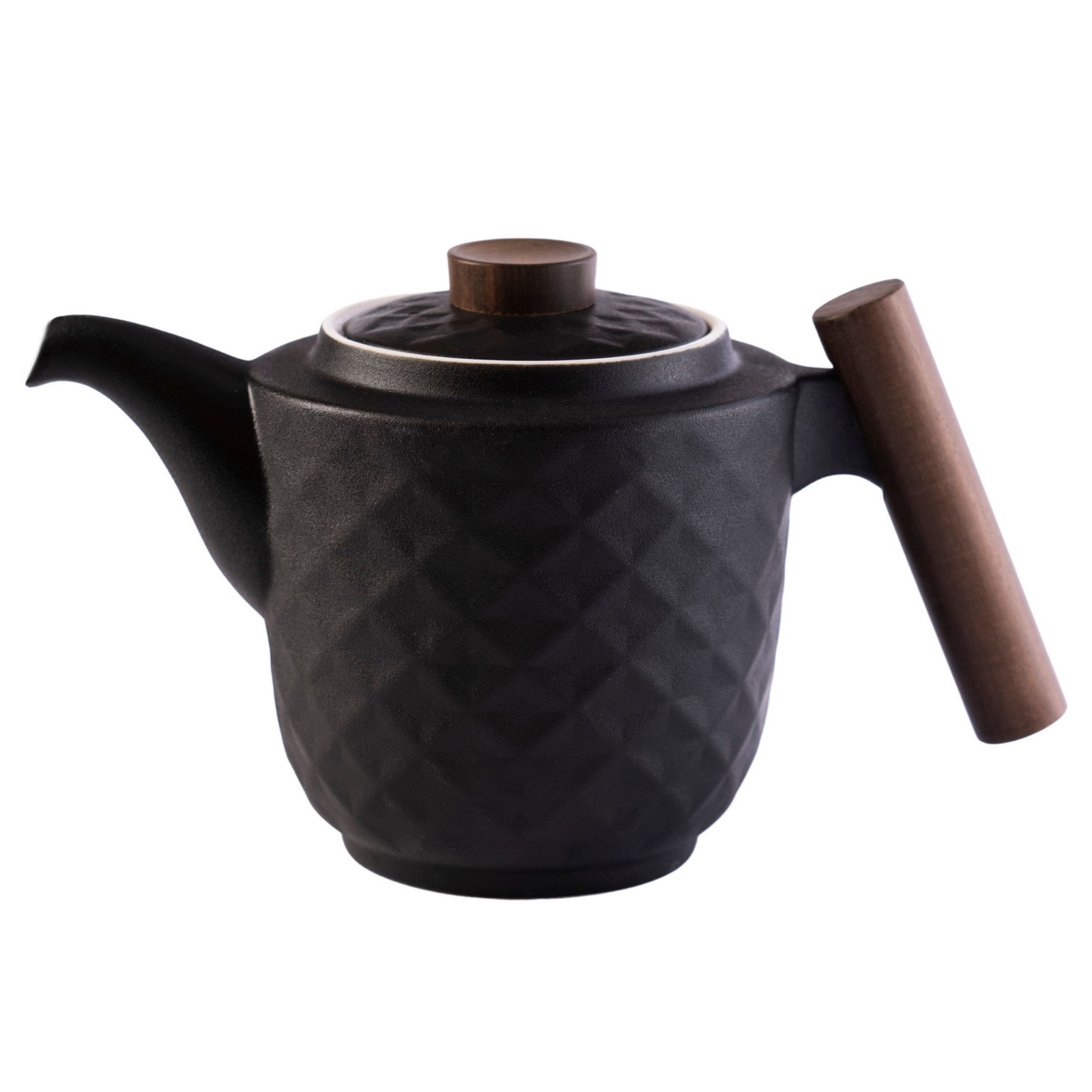 Džbán černý porcelánový moderní 1200 ml 1,2 L dřevěná rukojeť