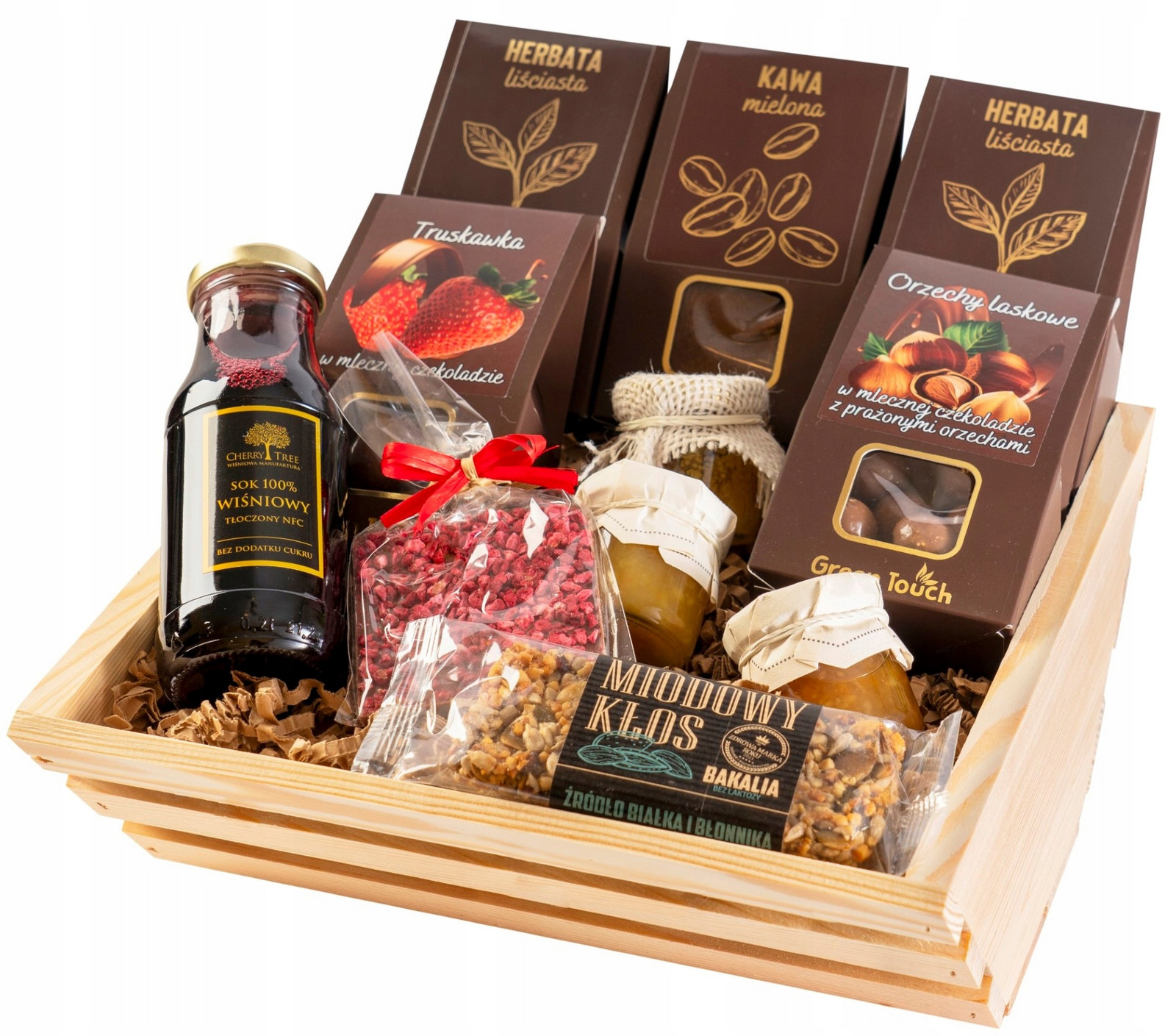 Dárkový Koš čajový set truhlík káva jahody ořechy v čokoládě