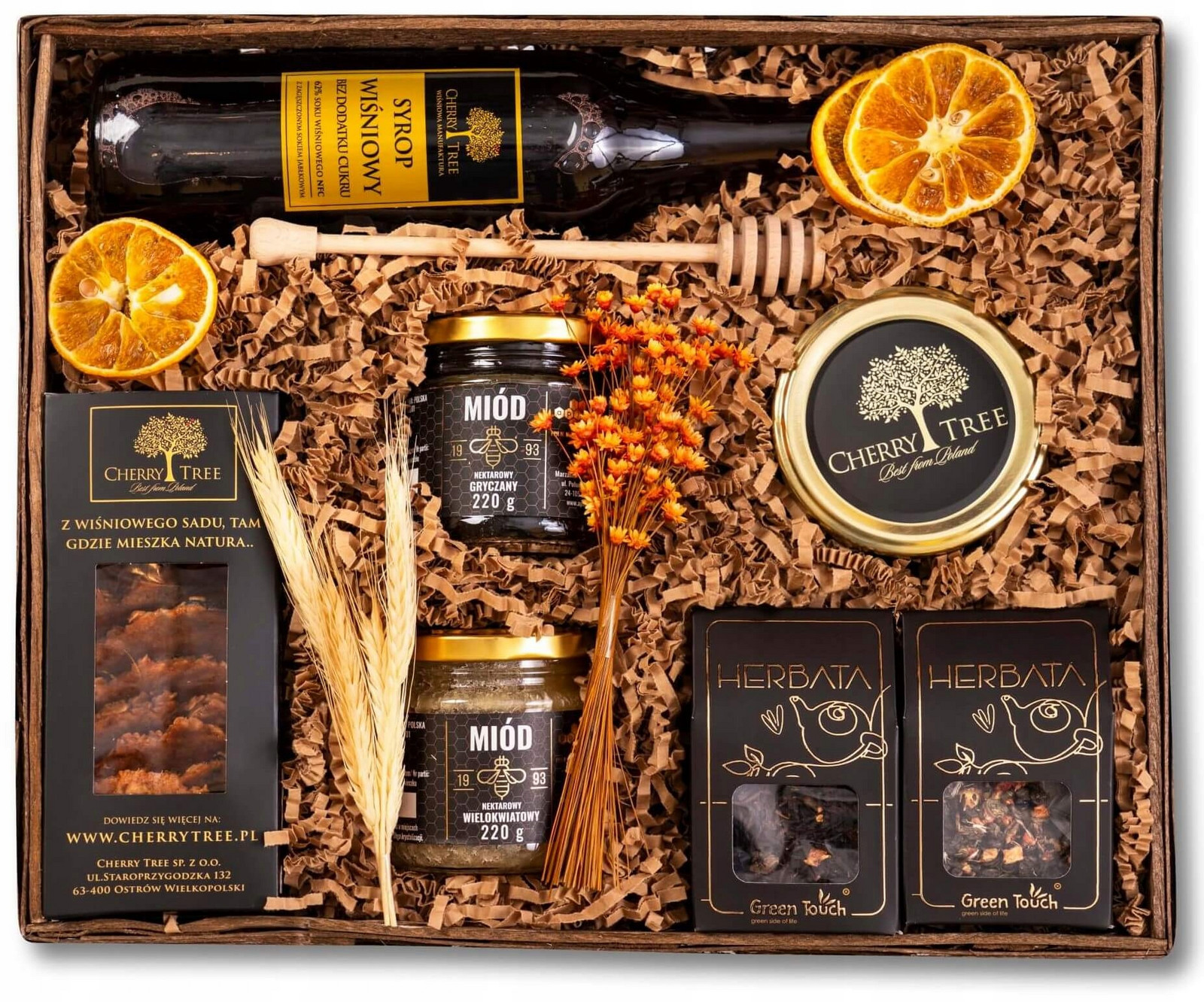 Dárkový Košík čajový sirup třešňový med zavařenina třešňové sušenky