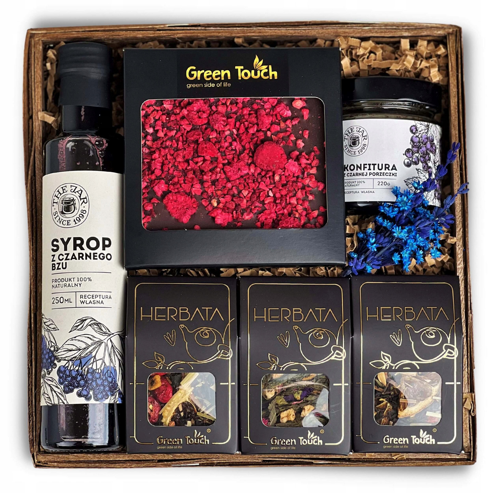 Elegantní dárek Dárkový Koš čajový set sirup zavařenina čokoláda