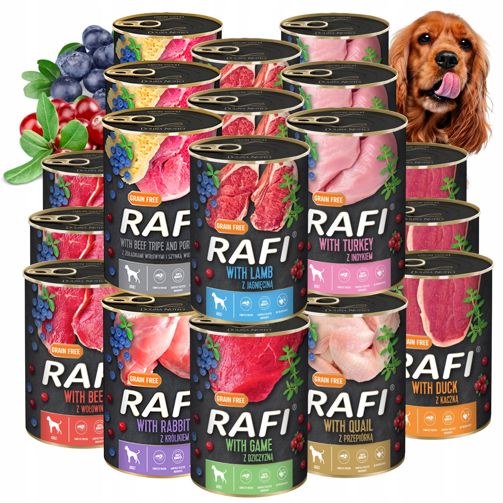 Rafi Bez Obilovin vlhké krmivo Plechovky Dolina Noteci MIX Chutí Pro Psa 24x400G