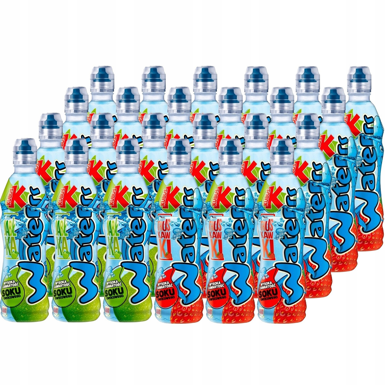 Kubuś Waterrr nápoj 500 ml mix chutí: jablko x 12 kusů, Jahoda x 12 ks