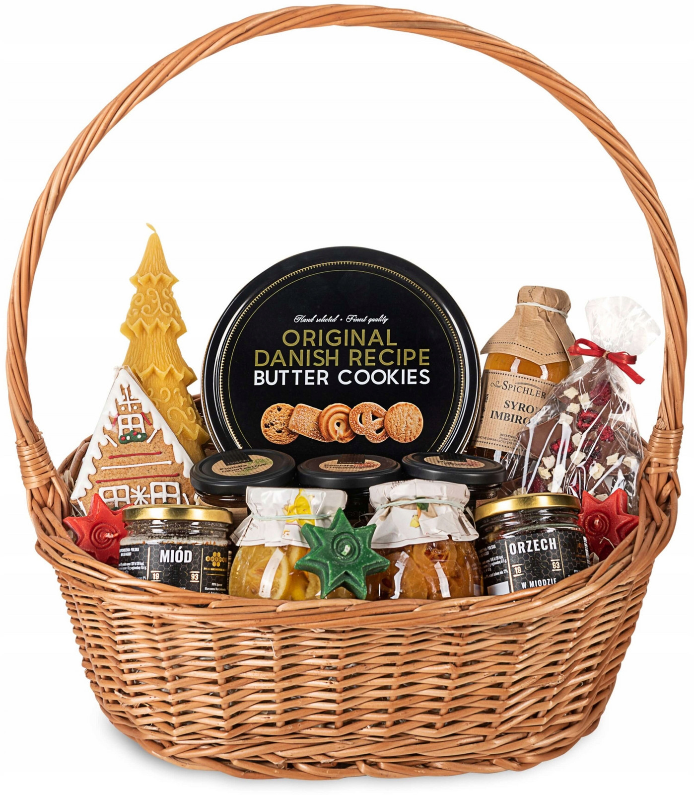 dárek k svátku velký dárkový koš vánoční svíčka perníky sladkosti