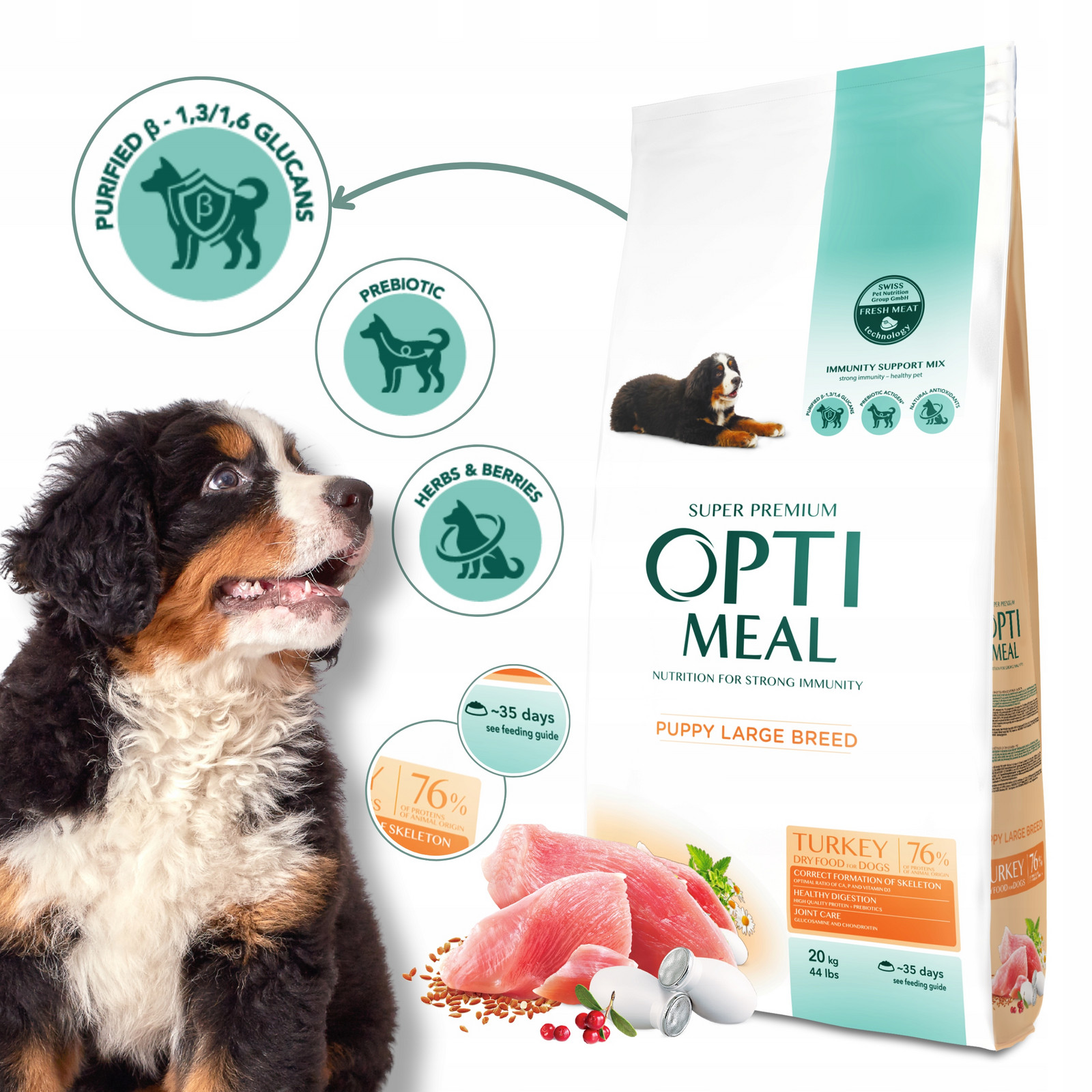 Optimeal suché krmivo pro štěňata velkých plemen s krůtím masem 20 kg