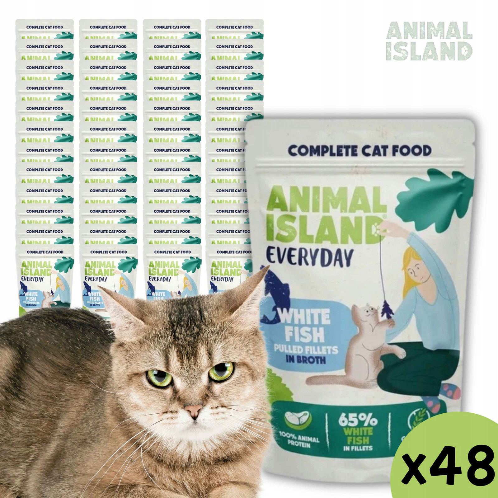 Mokré krmivo pro kočky Animal Island bez obilovin bílá ryba 24 x 85 g Set