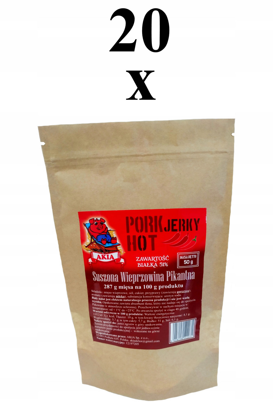 Pork Jerky Hot, Box 20x 50g