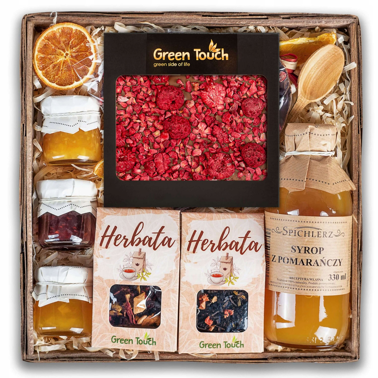 Dárkový koš čajový set zavařeniny čokoláda dárek džemy med