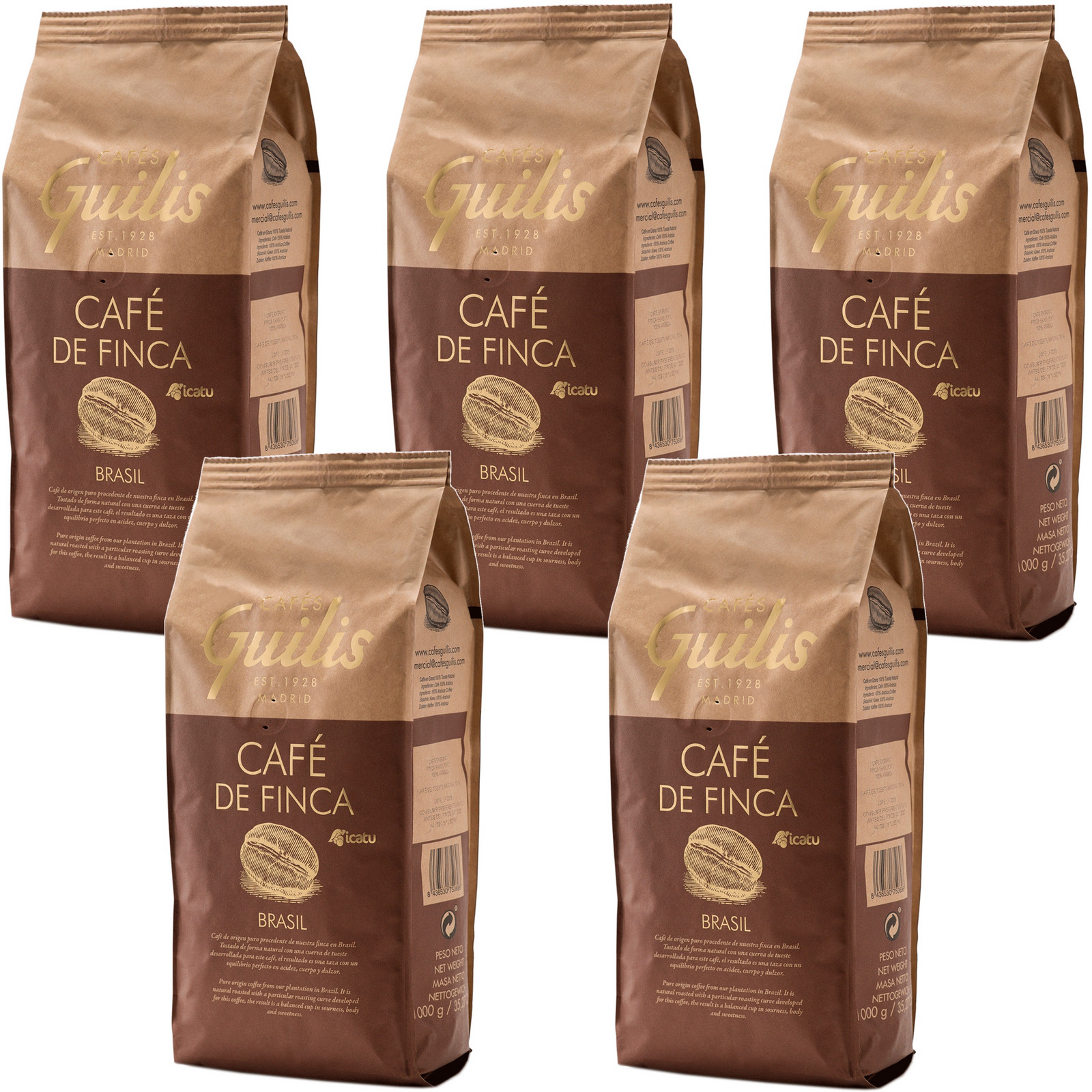 Káva zrnková Brazílie 100% Arabica 5x1kg Káva Guilis Káva do Expresu