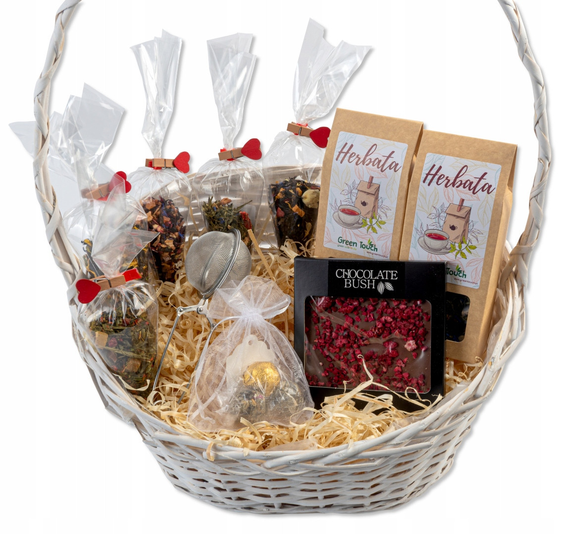 Čajový set spařovací jednotkou v koši na dárek