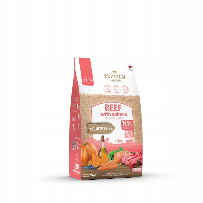Suché krmivo pro štěně Hovězí maso s lososem Pokusa 3 kg