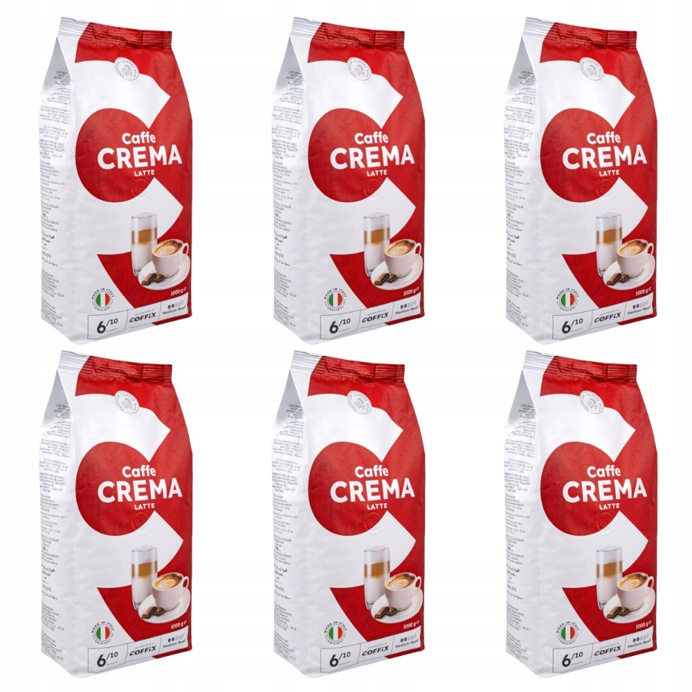 Káva zrnková italská Caffe Crema Latte nekyselá pražená sada 6kg
