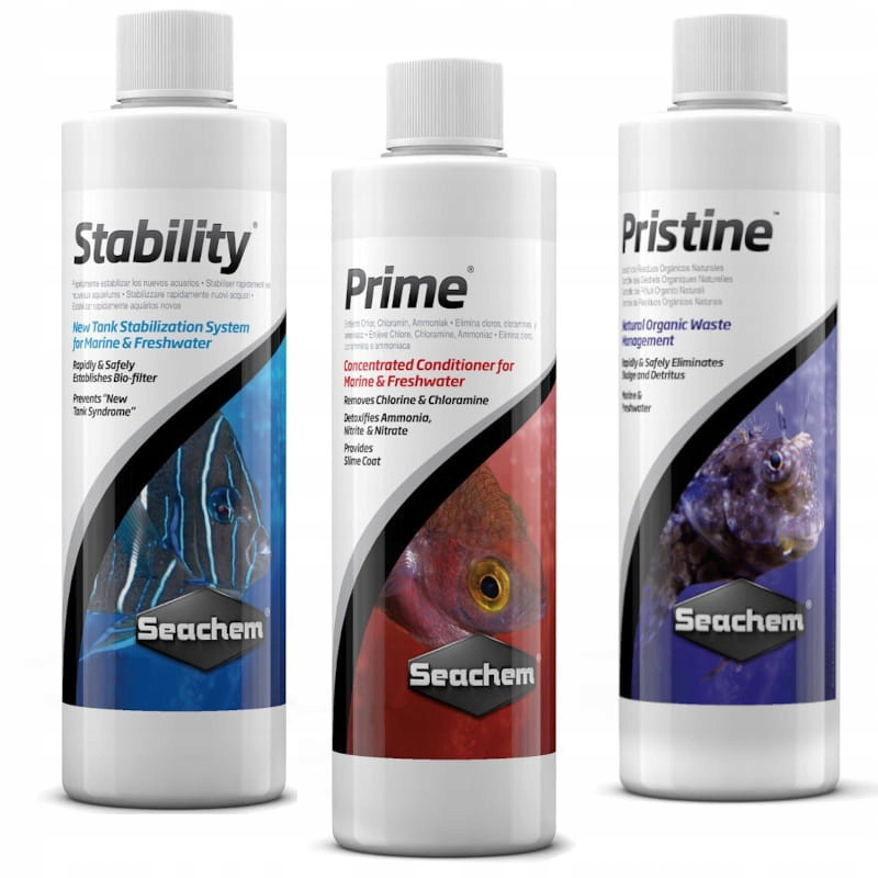 Sada Seachem Stability Pristine Prime přípravky do akvária 3x250 ml