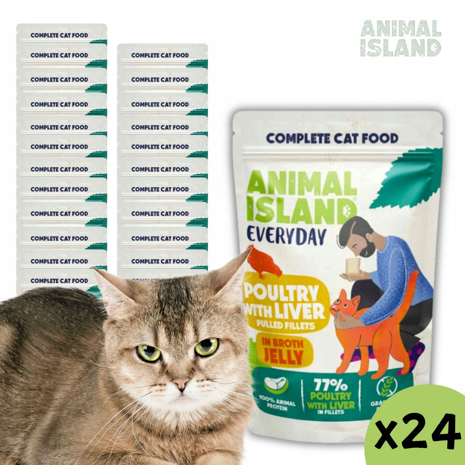 Mokré krmivo pro kočky Animal Island bez obilovin kuřecí játra 48x85g Set