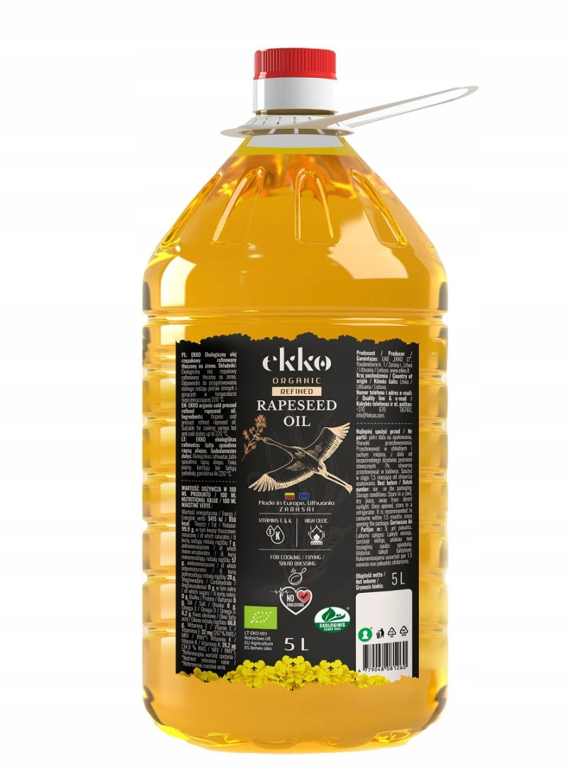 Rafinovaný Řepkový Olej Lisovaný Za Studena OMEGA-3 Bio 5 L Horeca (ekko)