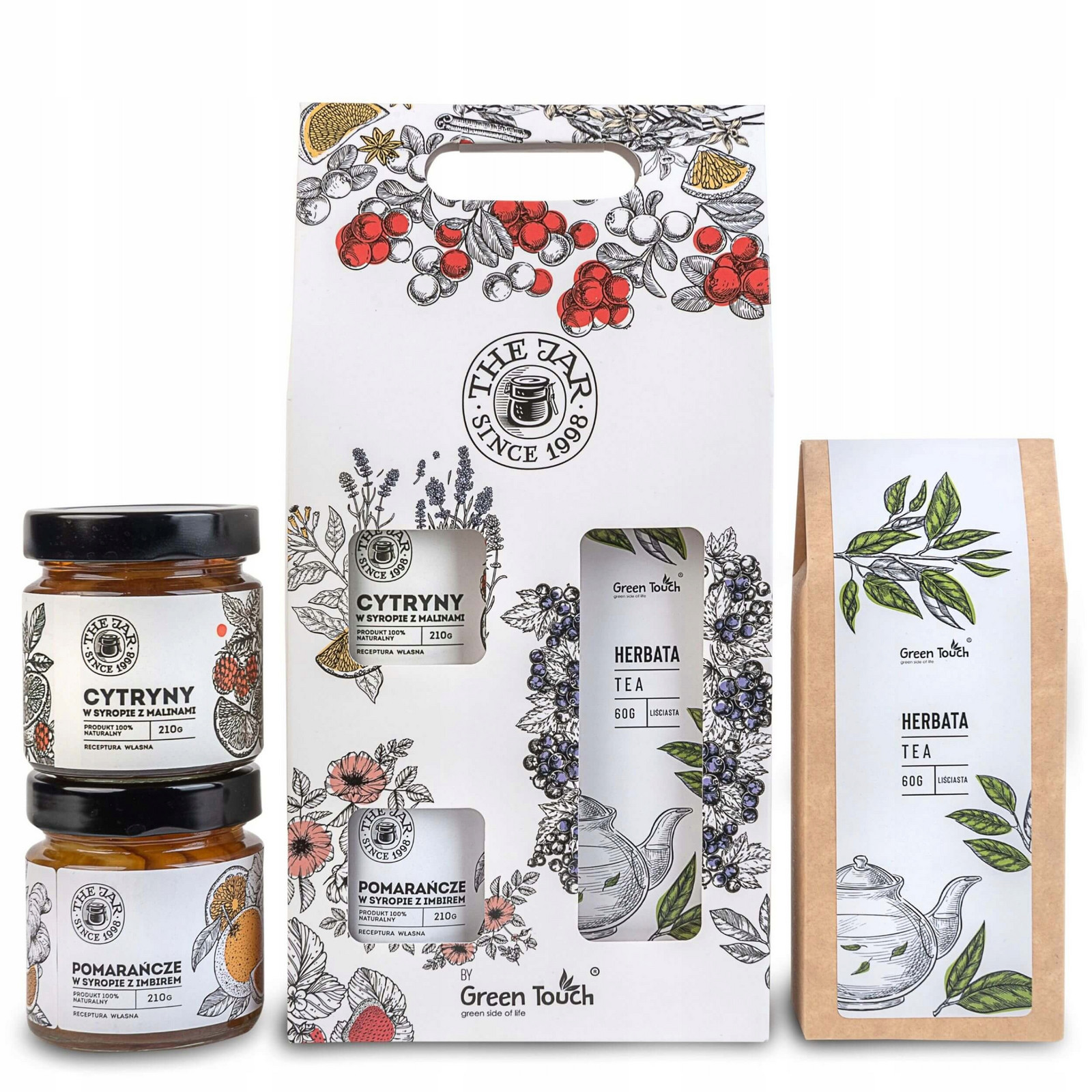 Dárková sada zavařeniny čaj v krabičce na dárek citrony pomeranče