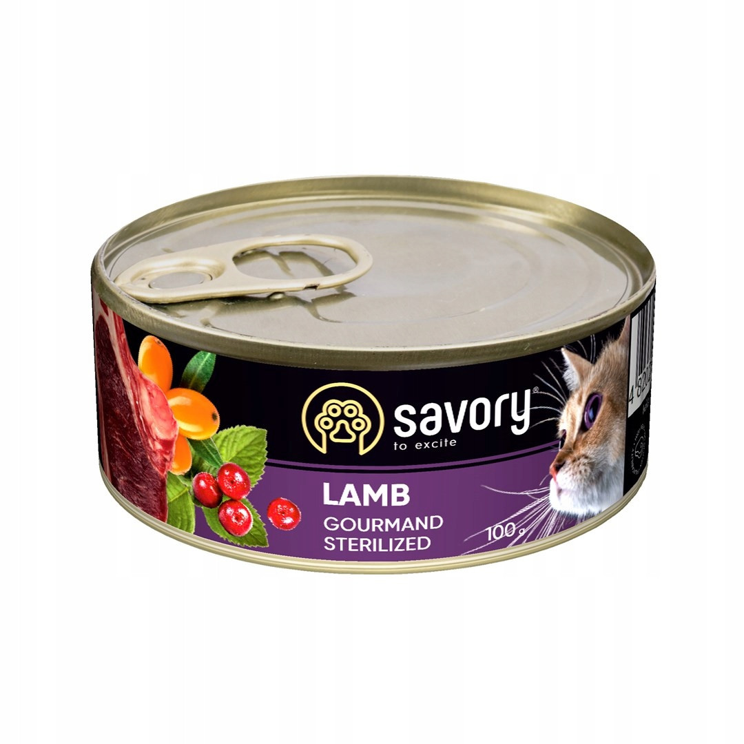 Savory, paštika s jehněčím masem v konzervě pro sterilizované kočky, 24 x 100 g