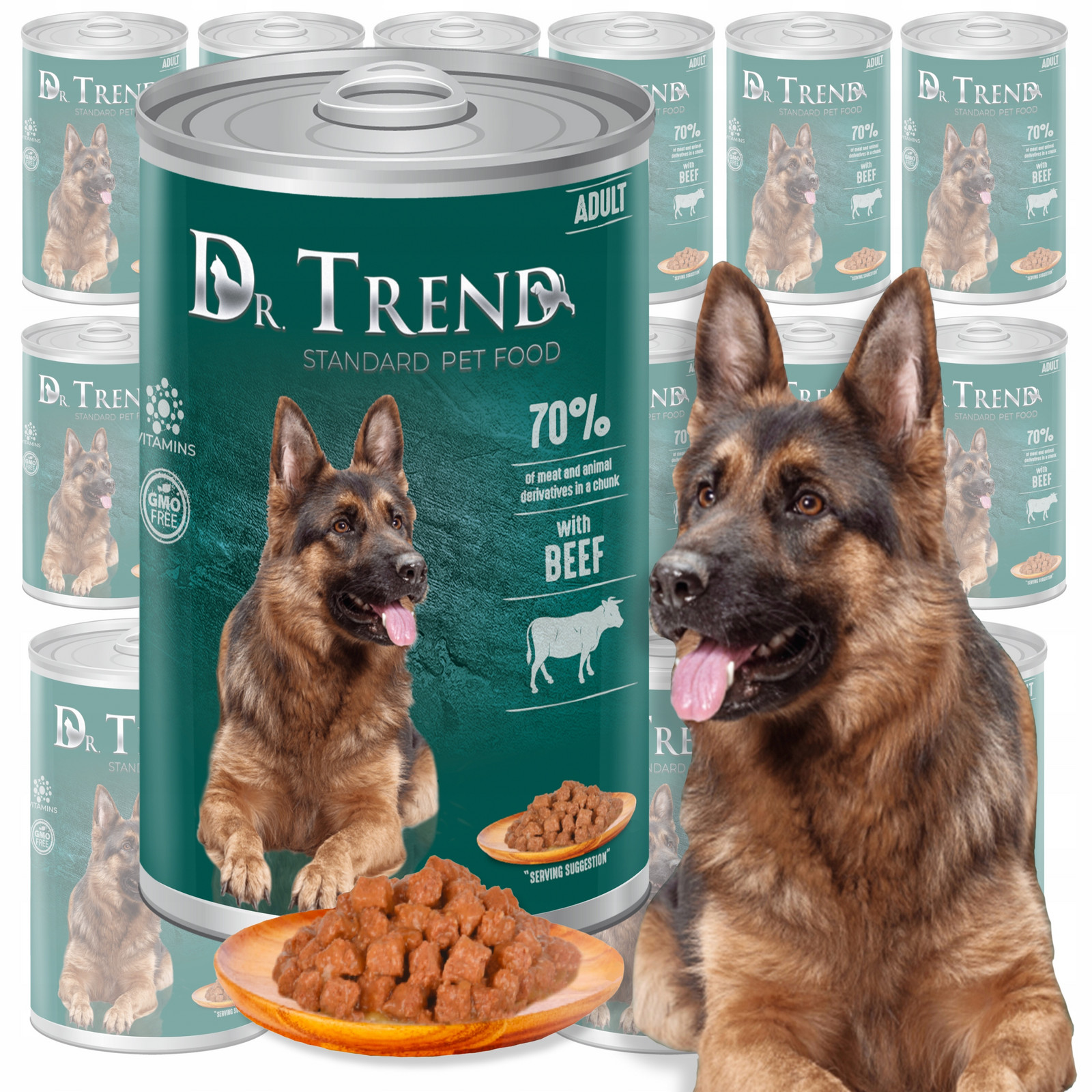 Dr.trend vlhké krmivo pro psy v konzervách s hovězím masem 70% masa 16x1250 g