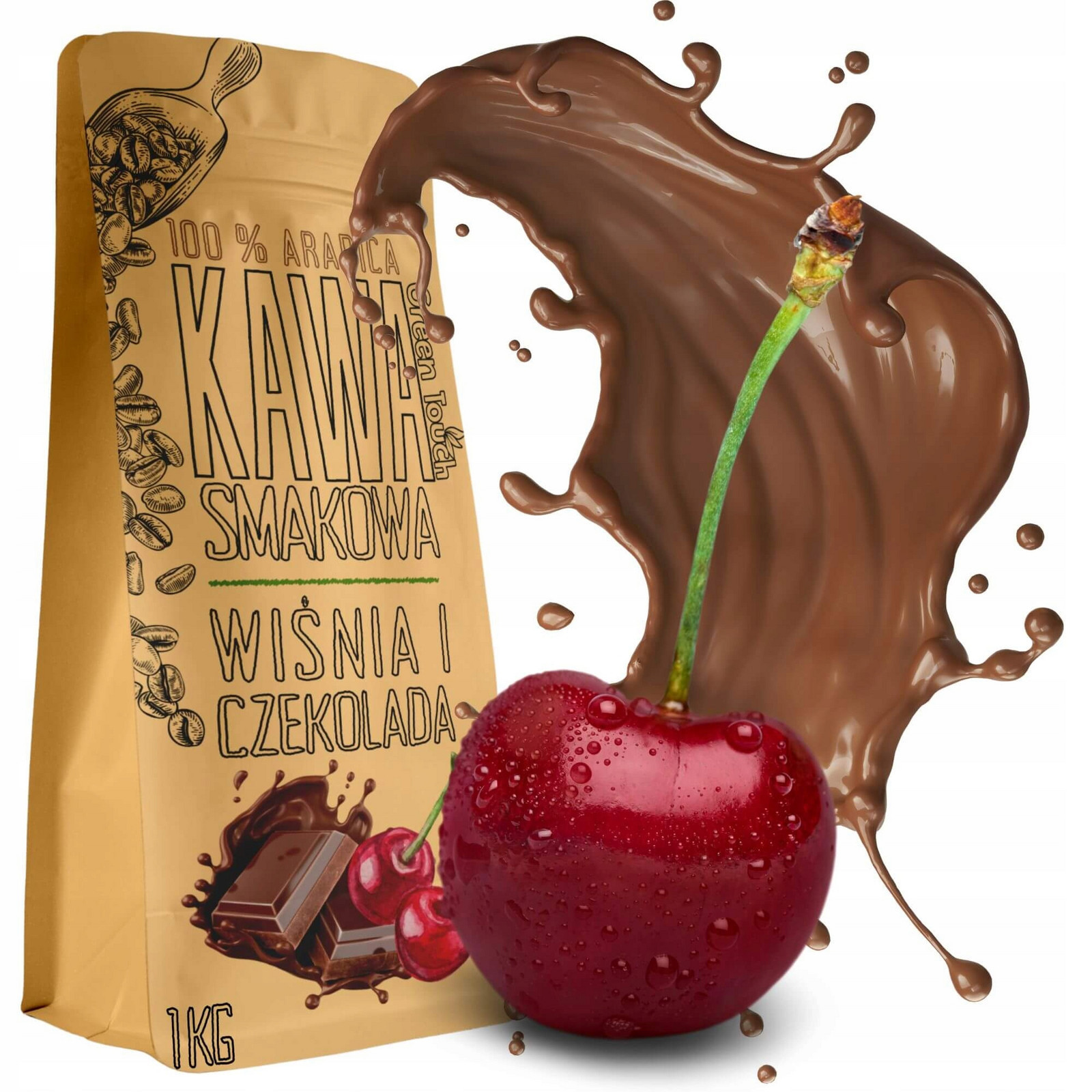 Káva Zrnková ochucená Třešně V Čokoládě arabica 1 kg Green Touch