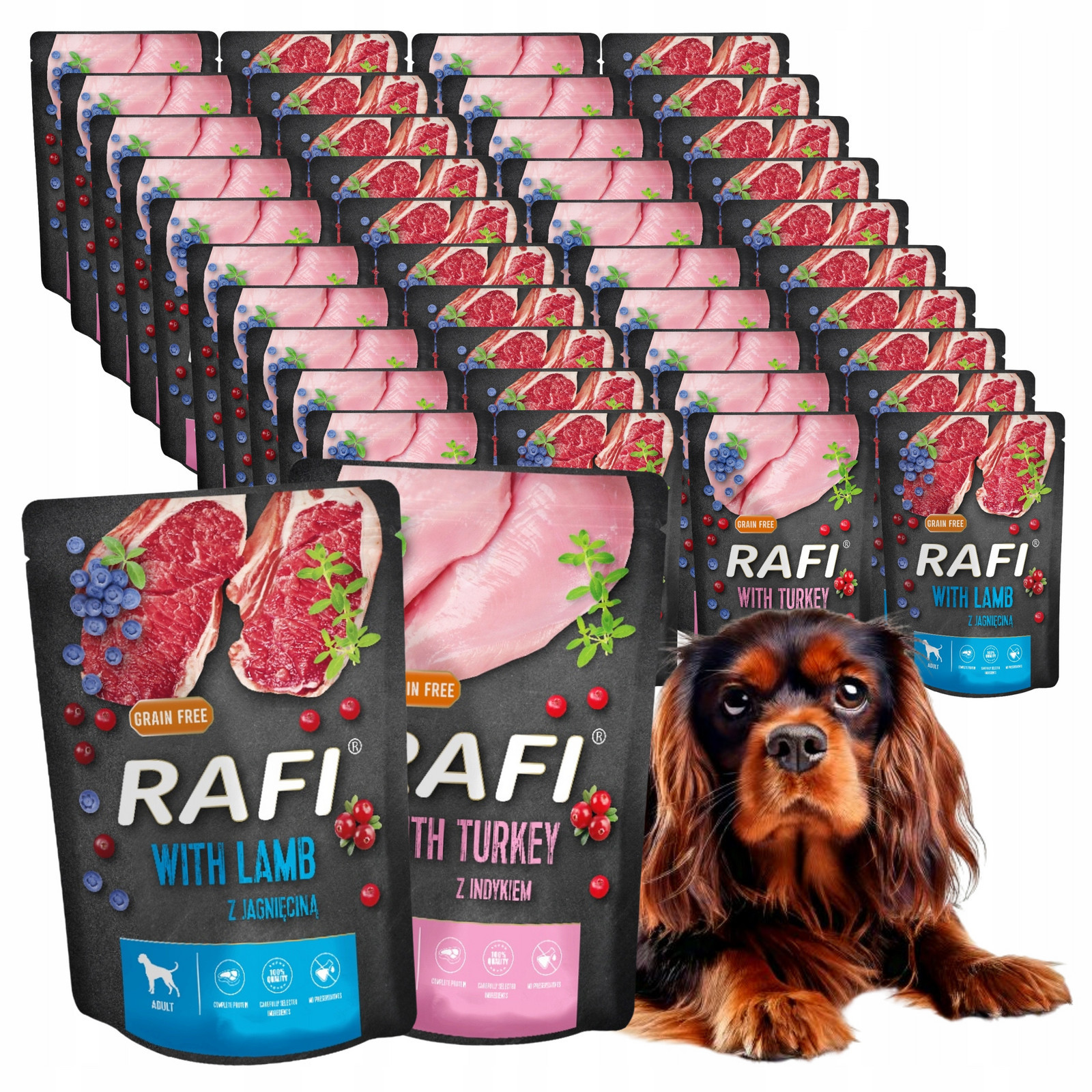 Rafi Bez Obilovin vlhké krmivo Sáčky Pro Psa Dolina Noteci MIX Chutí 40x300G