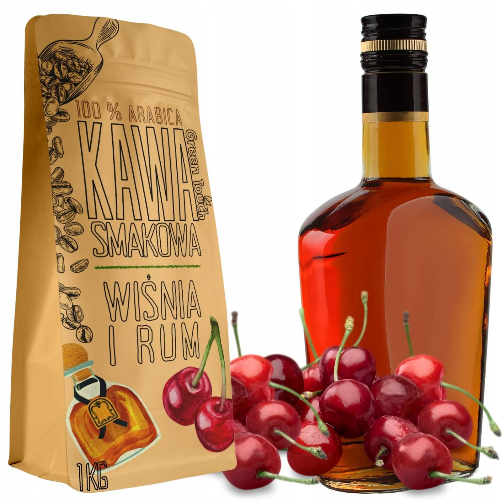 Mletá Káva ochucená Třešně V Rumu višeň a rum arabica 1 kg Green Touch