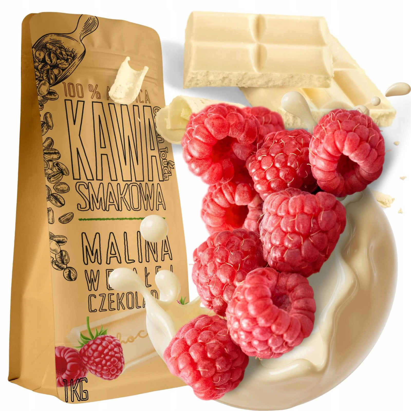 Káva Zrnková ochucená Malinová S Bílou Čokoládou arabica 1 kg Green Touch