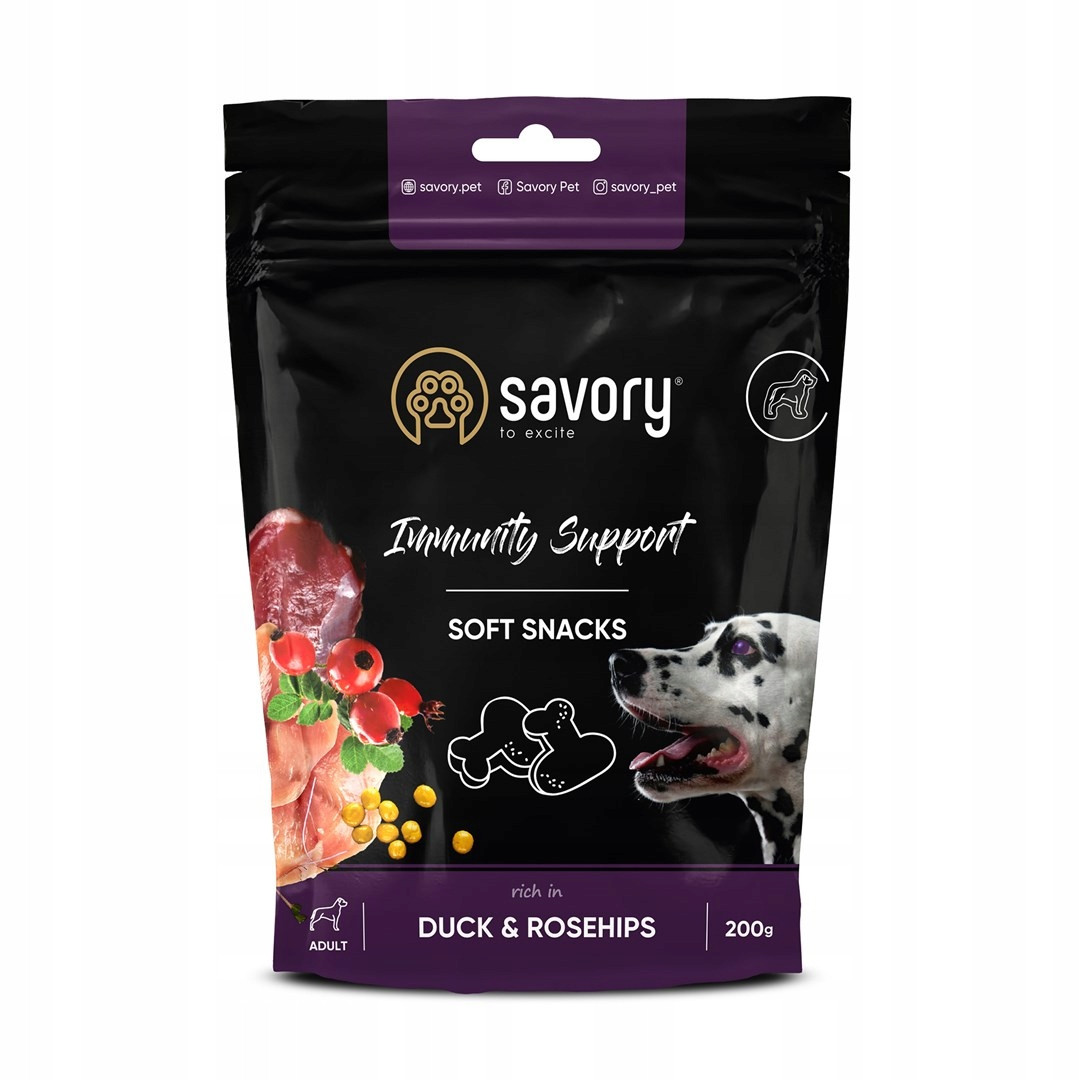Savory, pamlsky pro dospělé psy, kachna s divokou růží, 6x200 g