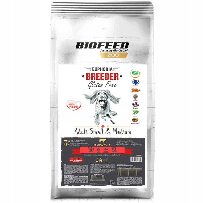 Apl Biofeed Breeder Adult Small & Medium Hovězí maso 15 kg Dárek Lososový olej