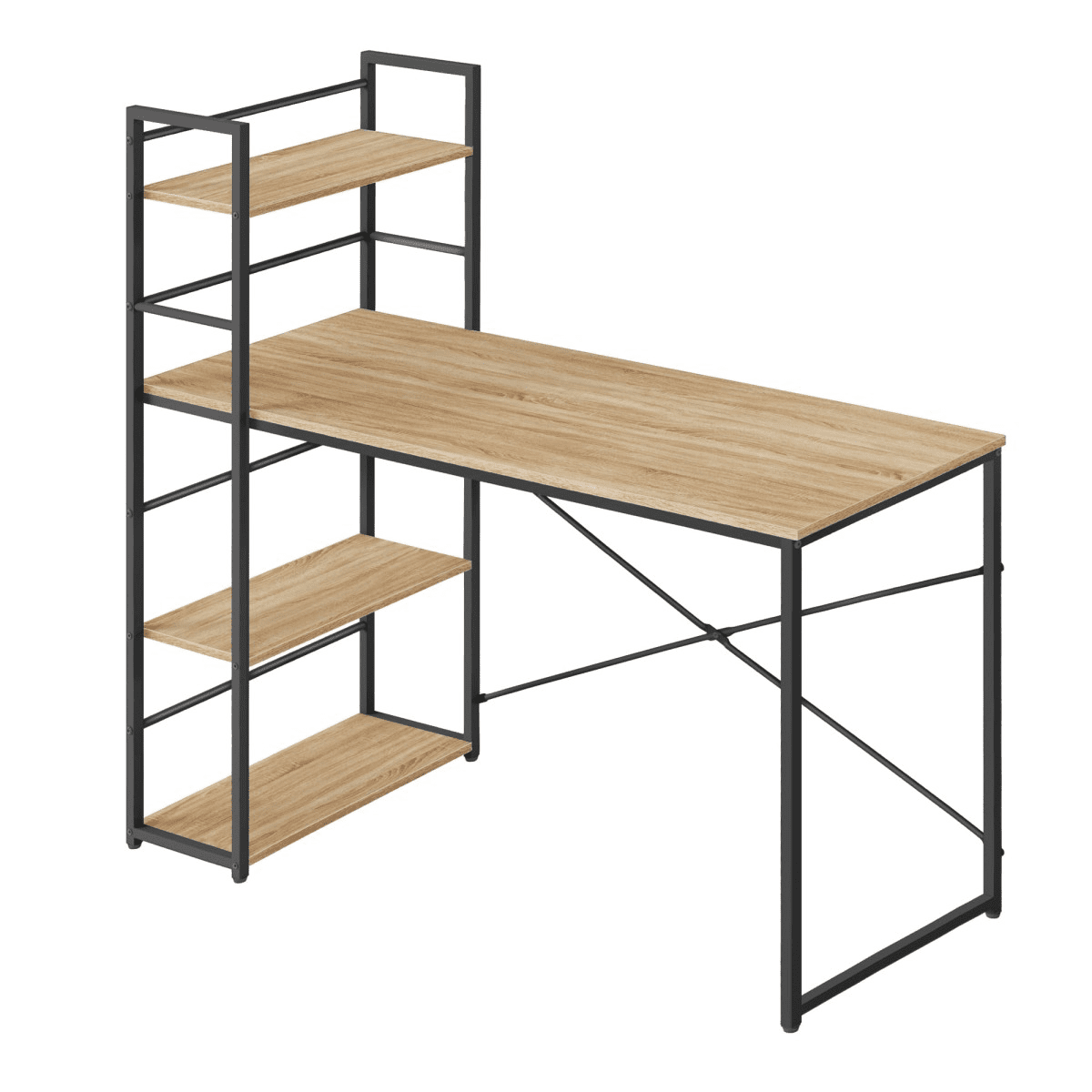 Psací stůl MAX 4.0 SONOMA s regálem a černými nohami 120x44 cm