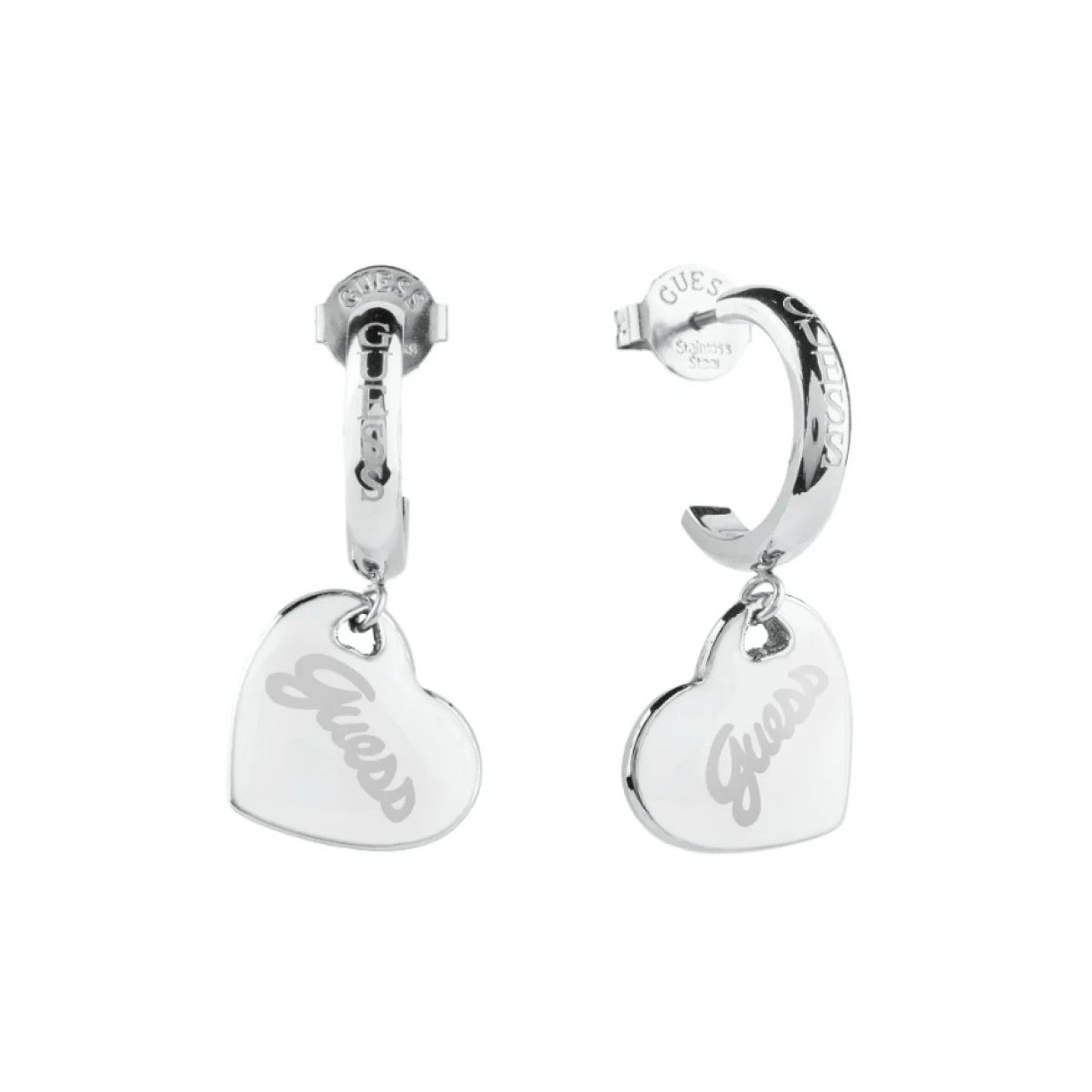 Guess Ocelové náušnice s přívěsky srdce Vintage Guess JUBE05151JWRHWHT/U