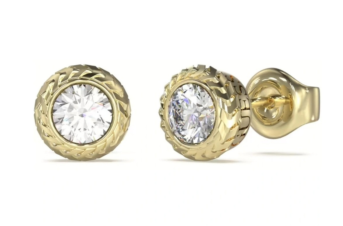 Guess Pozlacené náušnice s čirými zirkony Sailor Knot JUME05022JWYGT/U