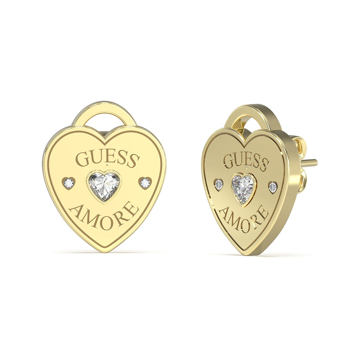 Guess Srdíčkové náušnice z pozlacené oceli Guess Amore JUBE05058JWYGT/U
