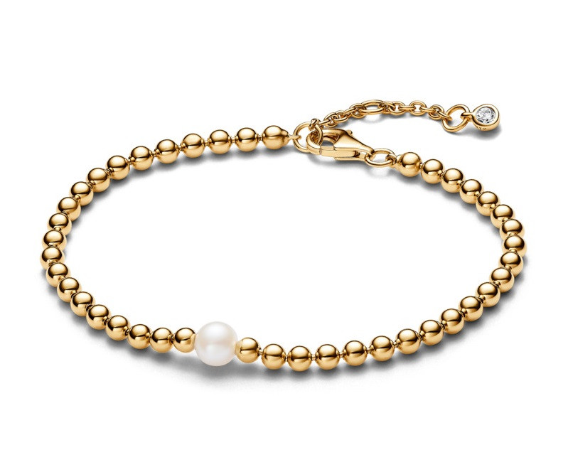 Pandora Pozlacený korálkový náramek Perla Timeless Shine 563173C01 18 cm