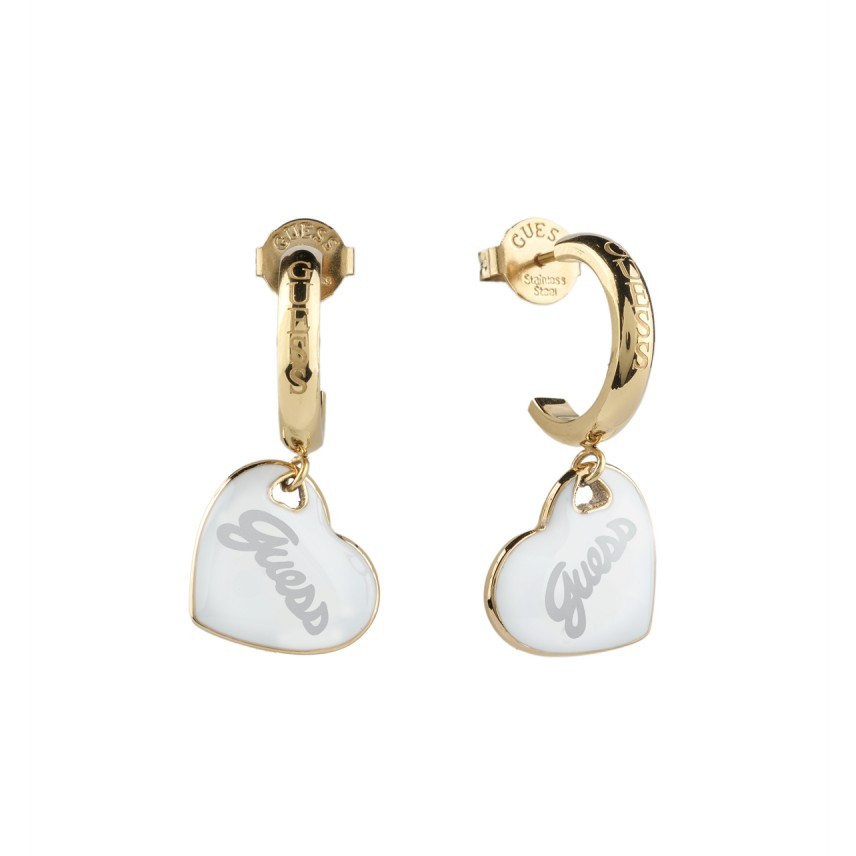 Guess Pozlacené náušnice s přívěsky srdce Vintage Guess JUBE05151JWYGWHT/U