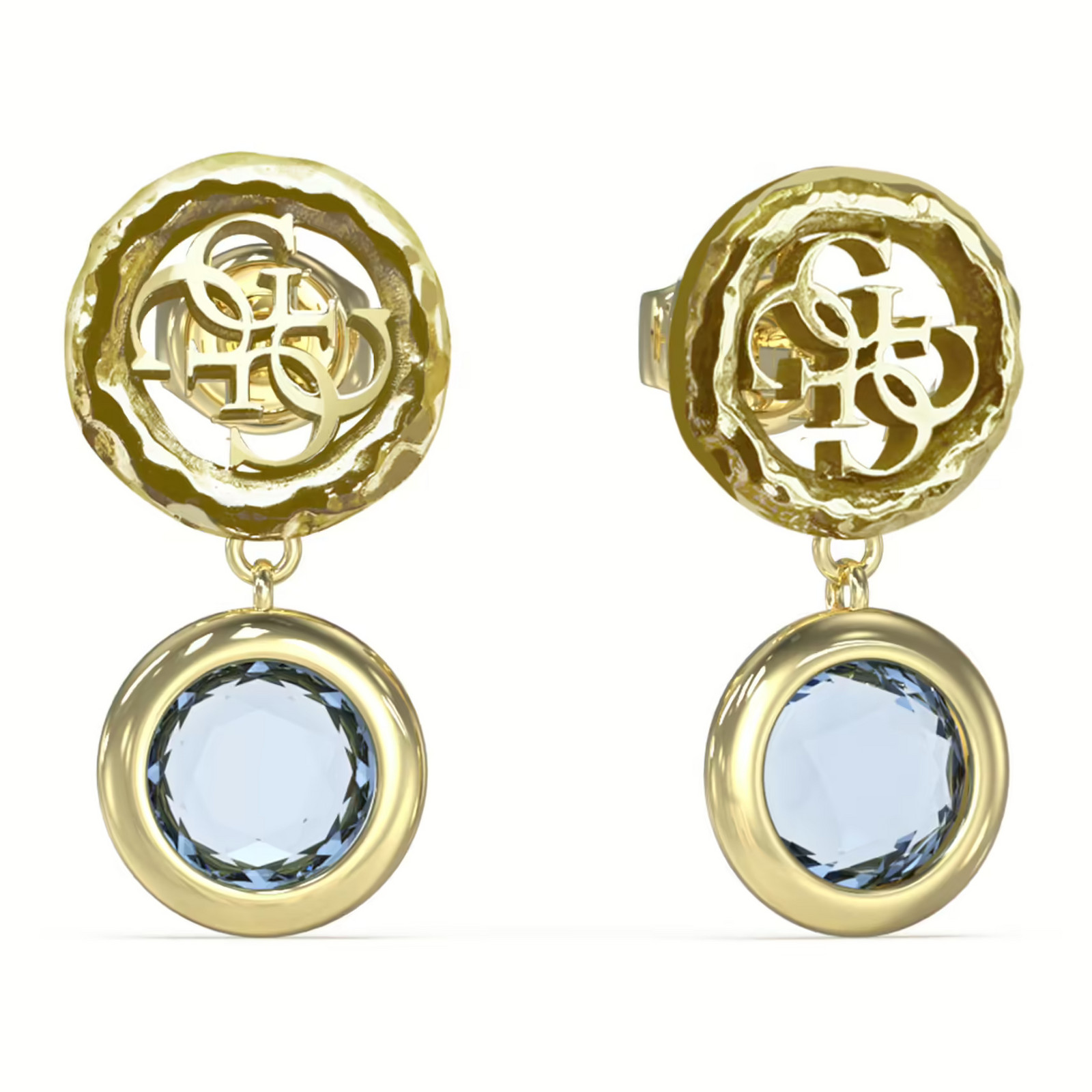 Guess Blyštivé pozlacené náušnice s barevnými krystaly Petra JUBE05098JWYGAQT/U