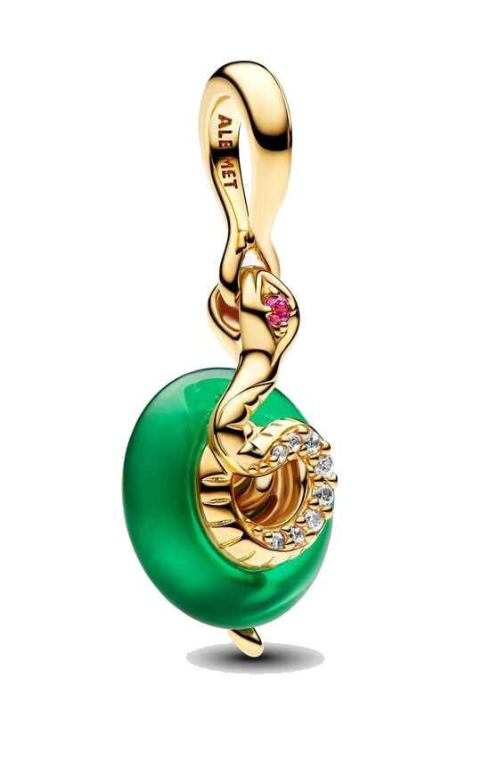 Pandora Pozlacený přívěsek Had se zeleným Murano sklem Shine 763617C01