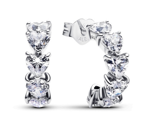 Pandora Stříbrné půlkruhové náušnice Třpytivá srdce Timeless 293657C01