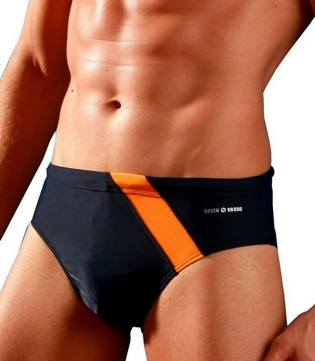 Pánské plavkové slipy BD 411 šedo/oranžové - Sesto Senso - 3XL