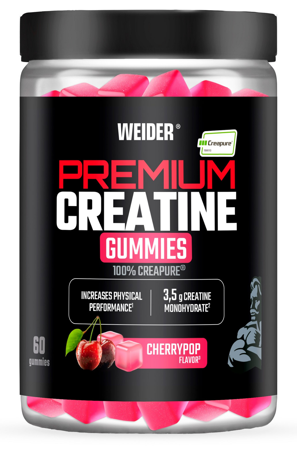 Weider Premium Creatine Gummies 100% Crepure 60 cps, želatinové bonbóny s kreatinem, Třešeň