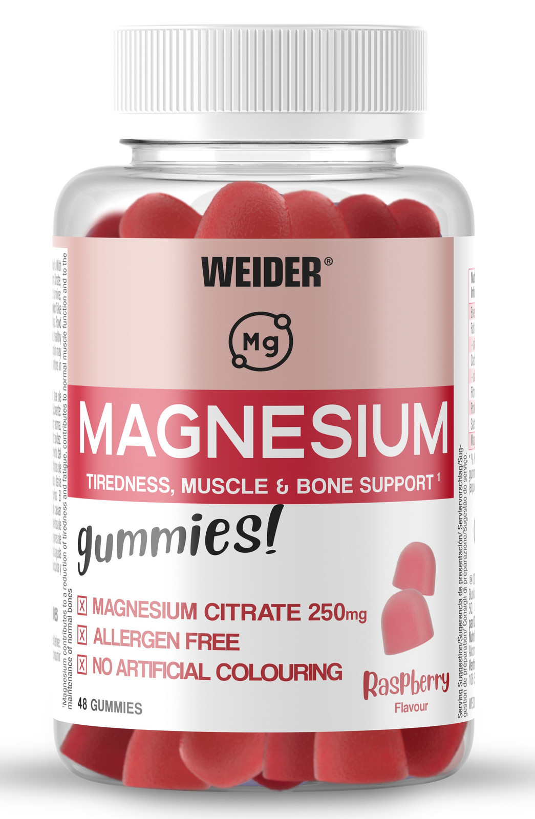 Weider Magnesium Gummies 48 cps, želatinové bonbóny obsahující hořčík a inulin, Malina