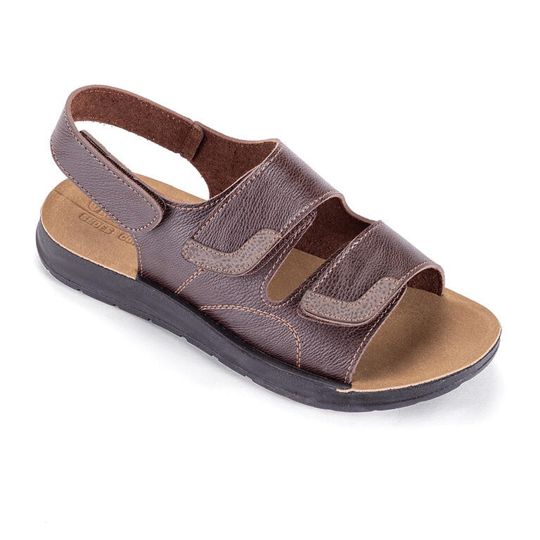 Pánské sandály z eko kůže na suchý zip hnědé