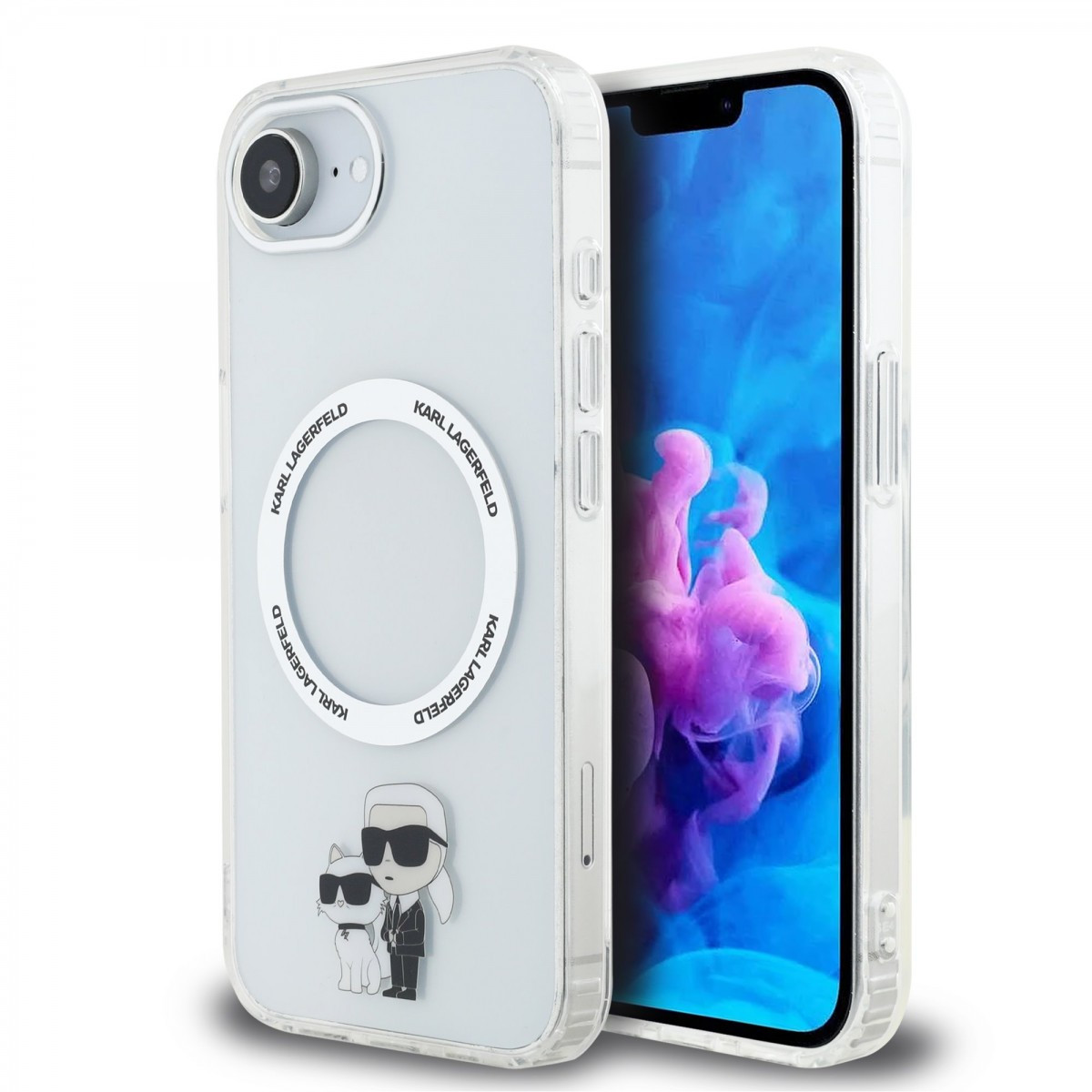 Zadní kryt Karl Lagerfeld IML Karl and Choupette MagSafe pro iPhone 16e Transparent