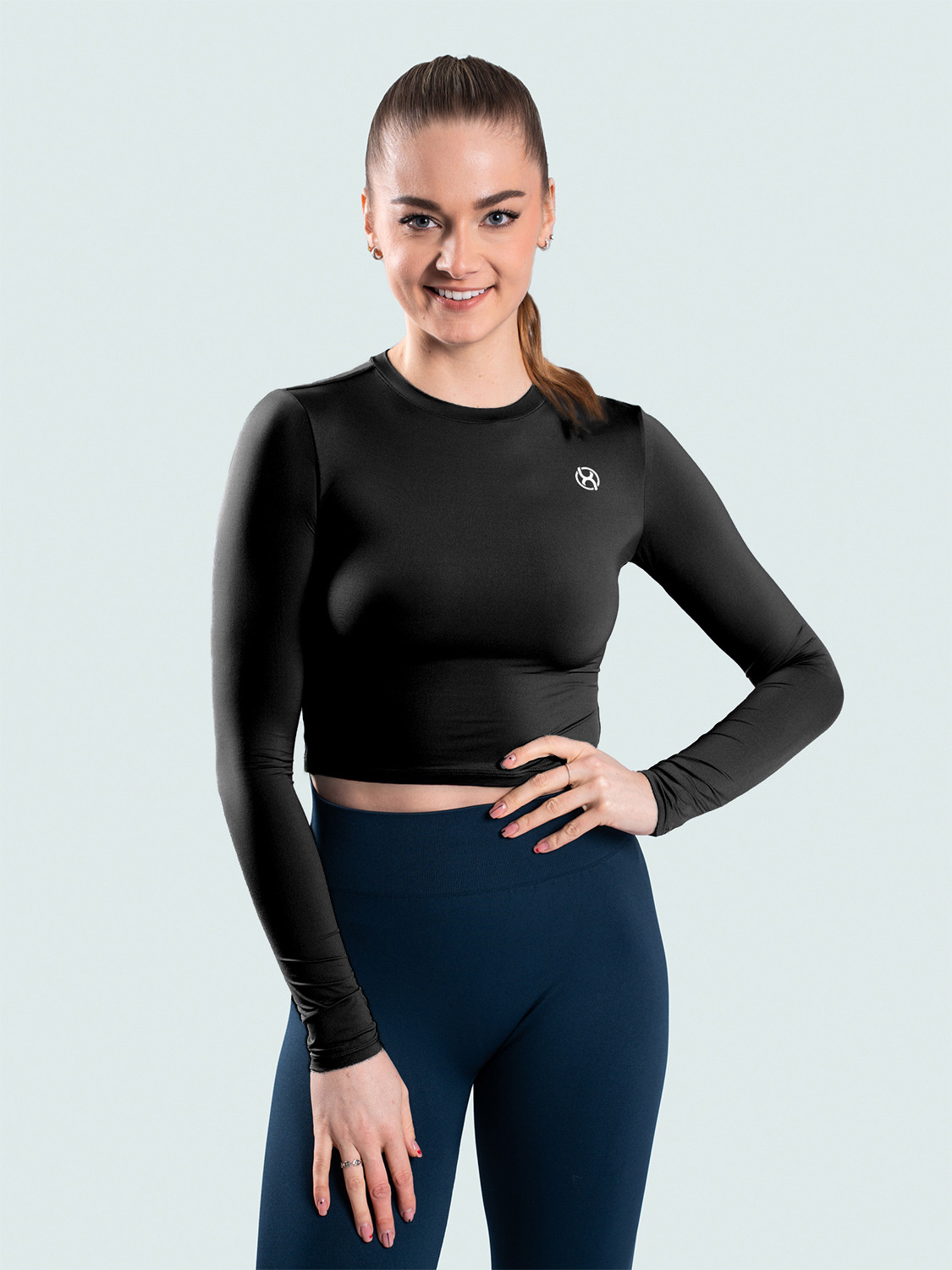 BrainMax dámský crop top s dlouhým rukávem, černý Velikost: XL