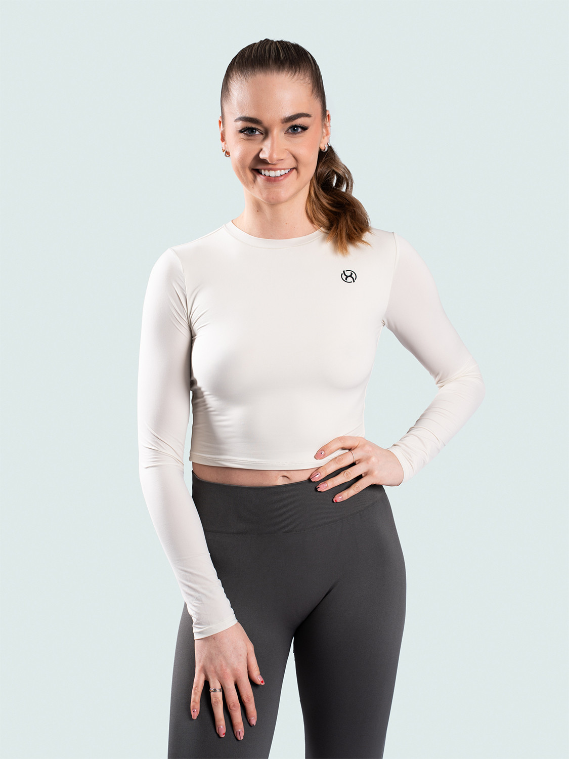 BrainMax dámský crop top s dlouhým rukávem, krémový Velikost: XL